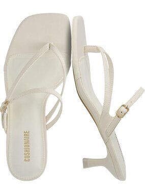 Women's Cream Sandals Comfortable Buckle Strappy Madrid Kitten Heel Square Toe